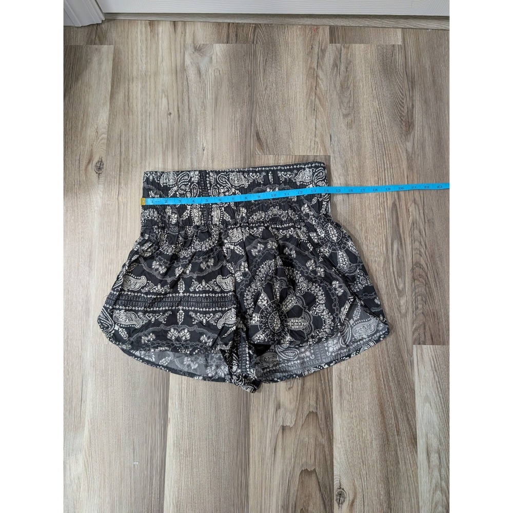Free People Movement, Medium, The Way Home Athletic Shorts, Black Boho Paisley